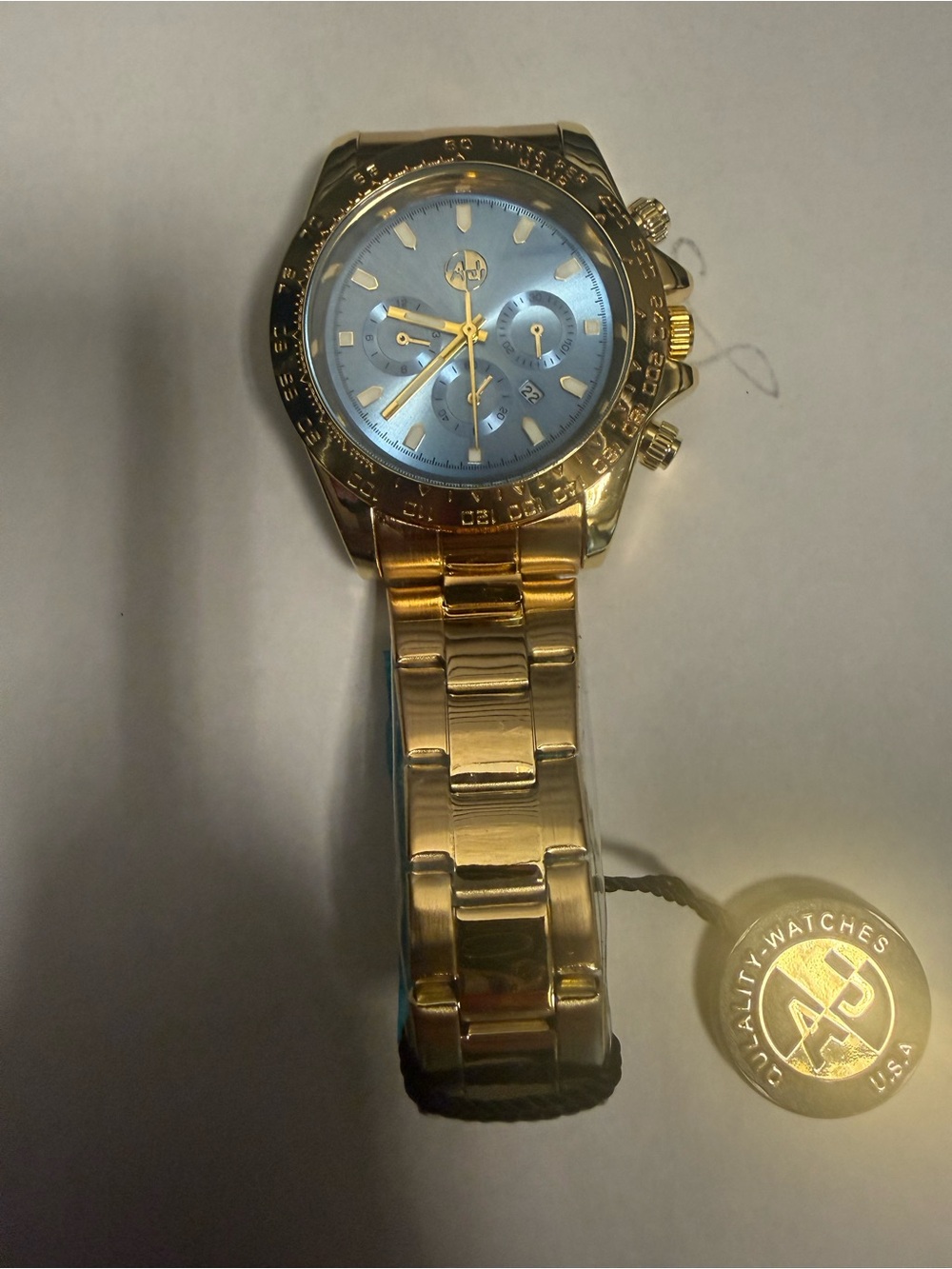 Gold Chronograph Men's Watch with Blue Dial - Quality Watches